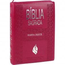 Bíblia Sagrada Letra Gigante com Harpa Cristã e índice - Couro sintético Pink e zíper: Almeida Revista e Corrigida (ARC) com Letras Vermelhas